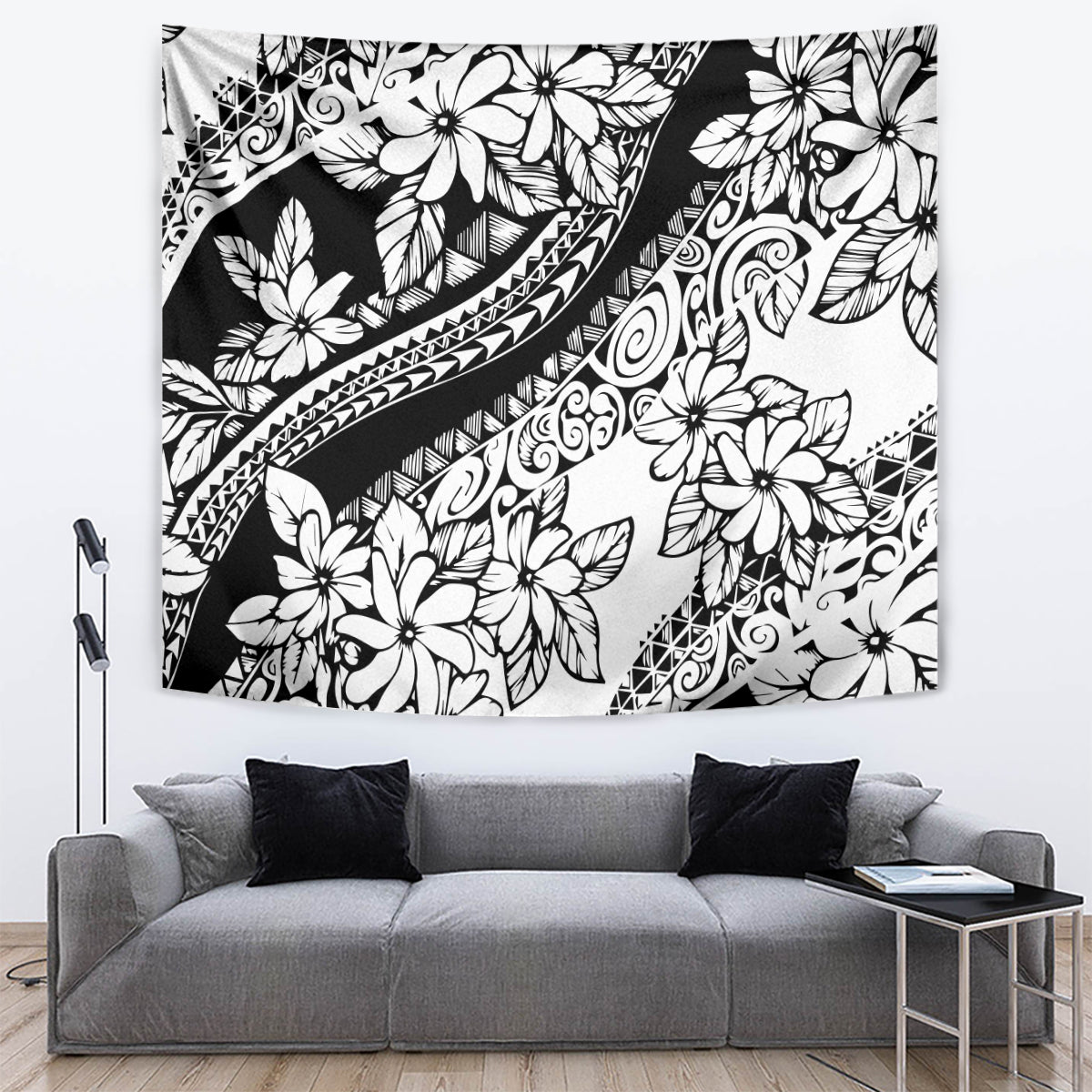 Polynesia Tapestry Polynesian Tropical Flowers Black Pastel Vibes LT14 - Polynesian Pride
