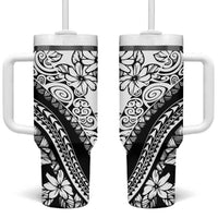 Polynesia Tumbler With Handle Polynesian Tropical Flowers Black Pastel Vibes
