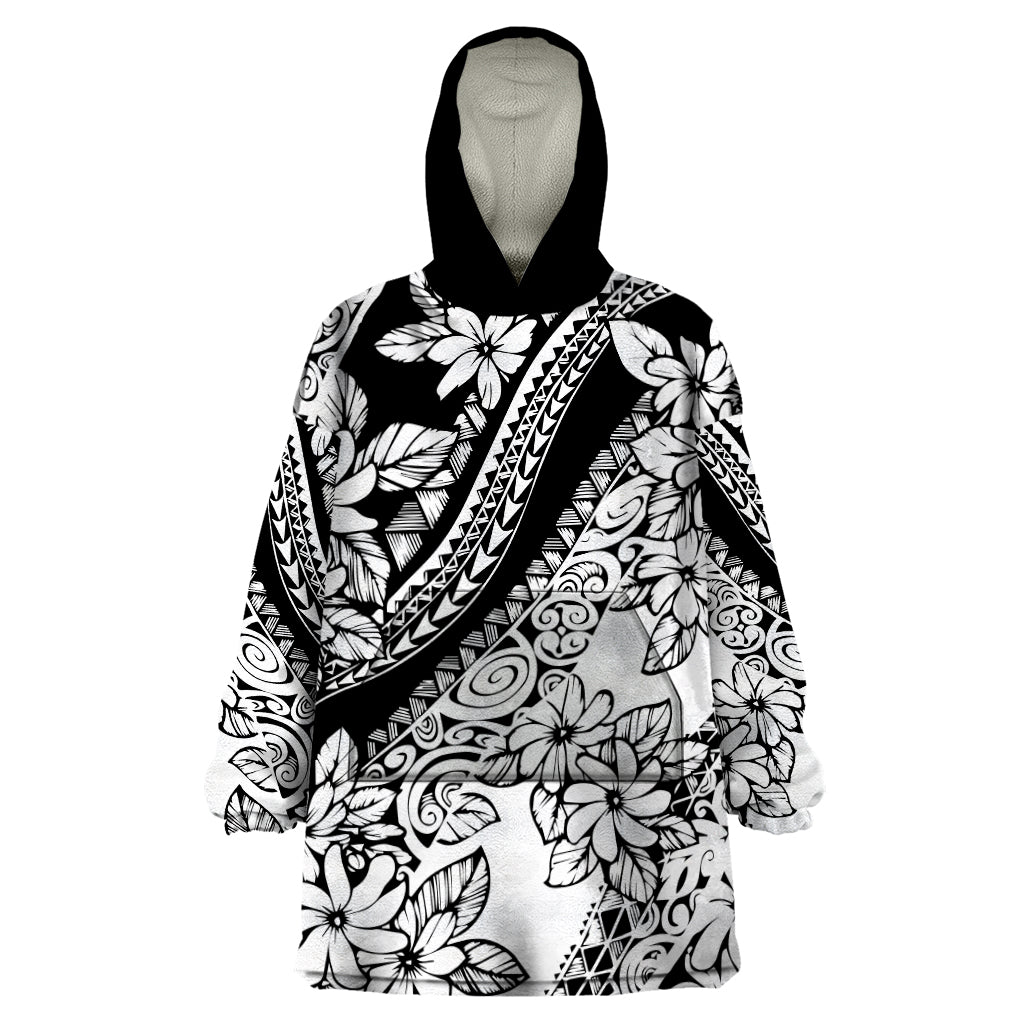 Polynesia Wearable Blanket Hoodie Polynesian Tropical Flowers Black Pastel Vibes LT14 One Size Black - Polynesian Pride