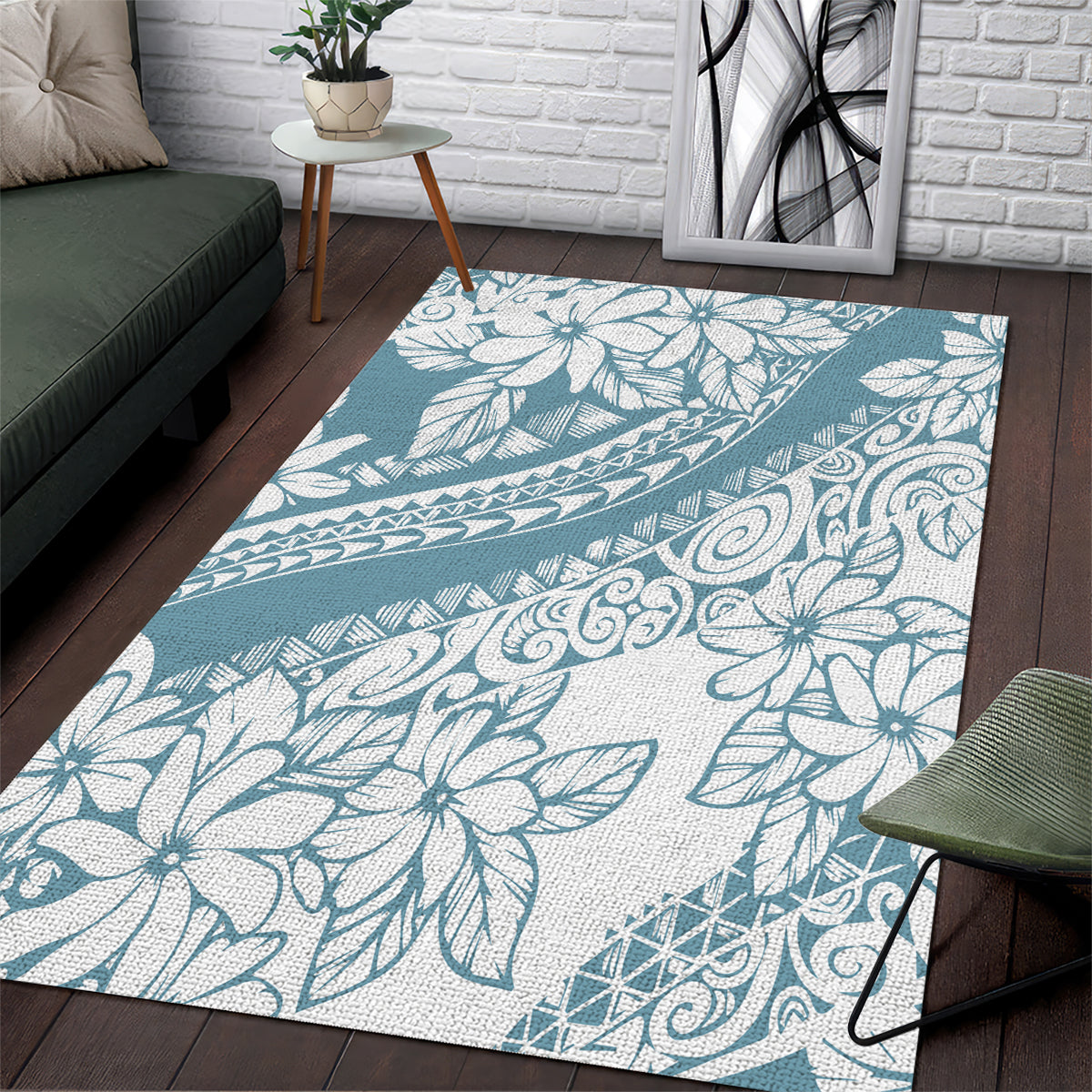 Polynesia Area Rug Polynesian Tropical Flowers Blue Pastel Vibes LT14 Blue - Polynesian Pride