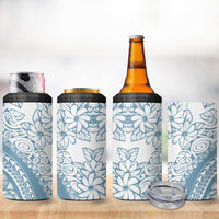 Polynesia 4 in 1 Can Cooler Tumbler Polynesian Tropical Flowers Blue Pastel Vibes