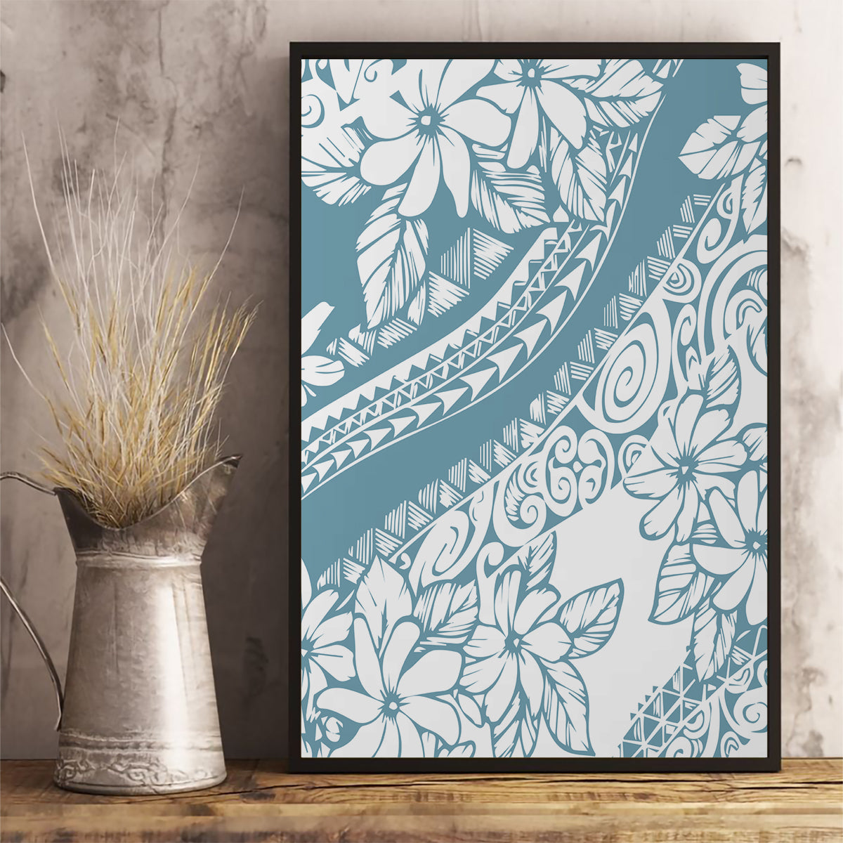 Polynesia Canvas Wall Art Polynesian Tropical Flowers Blue Pastel Vibes LT14 - Polynesian Pride