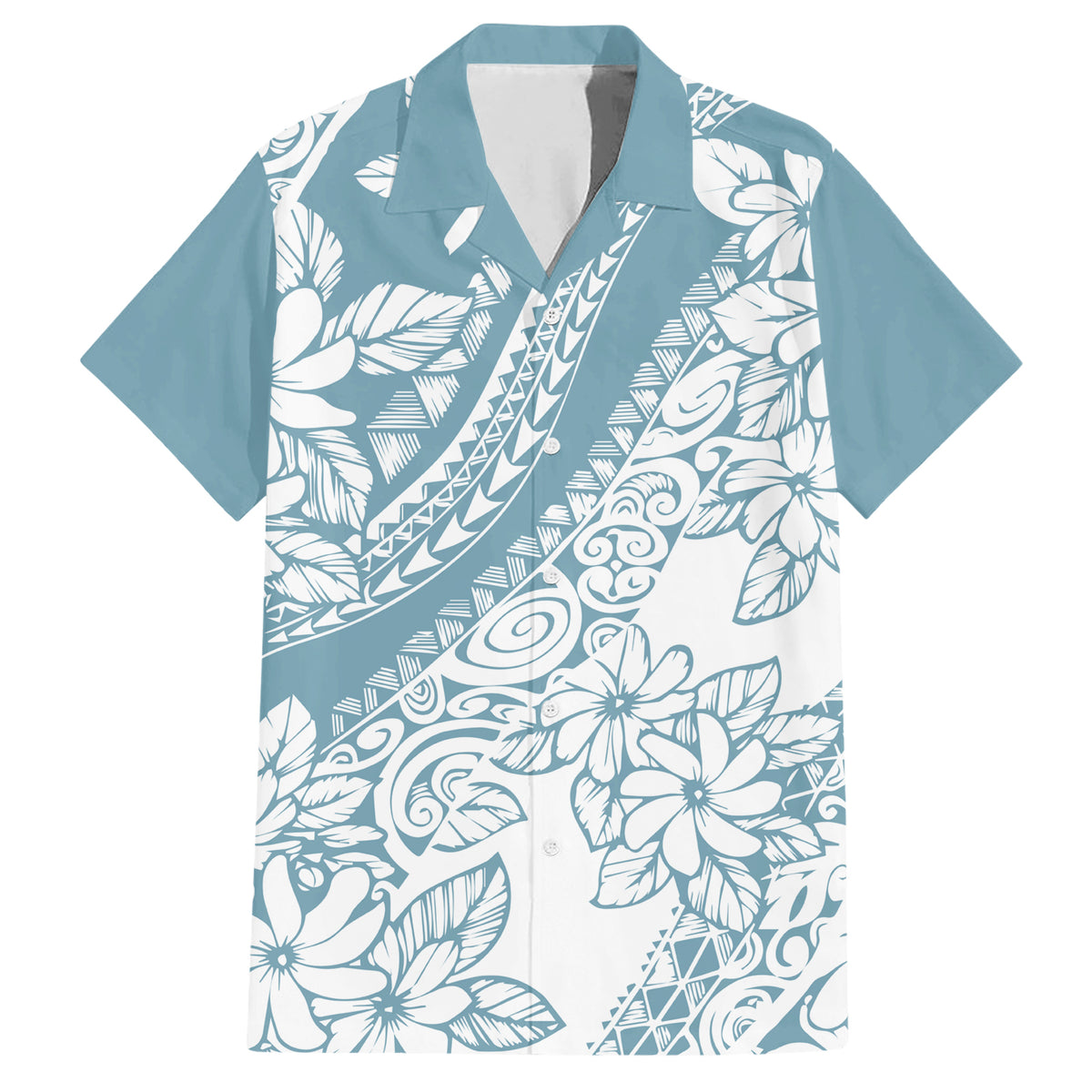 polynesia-family-matching-short-sleeve-bodycon-dress-and-hawaiian-shirt-polynesian-tropical-flowers-blue-pastel-vibes