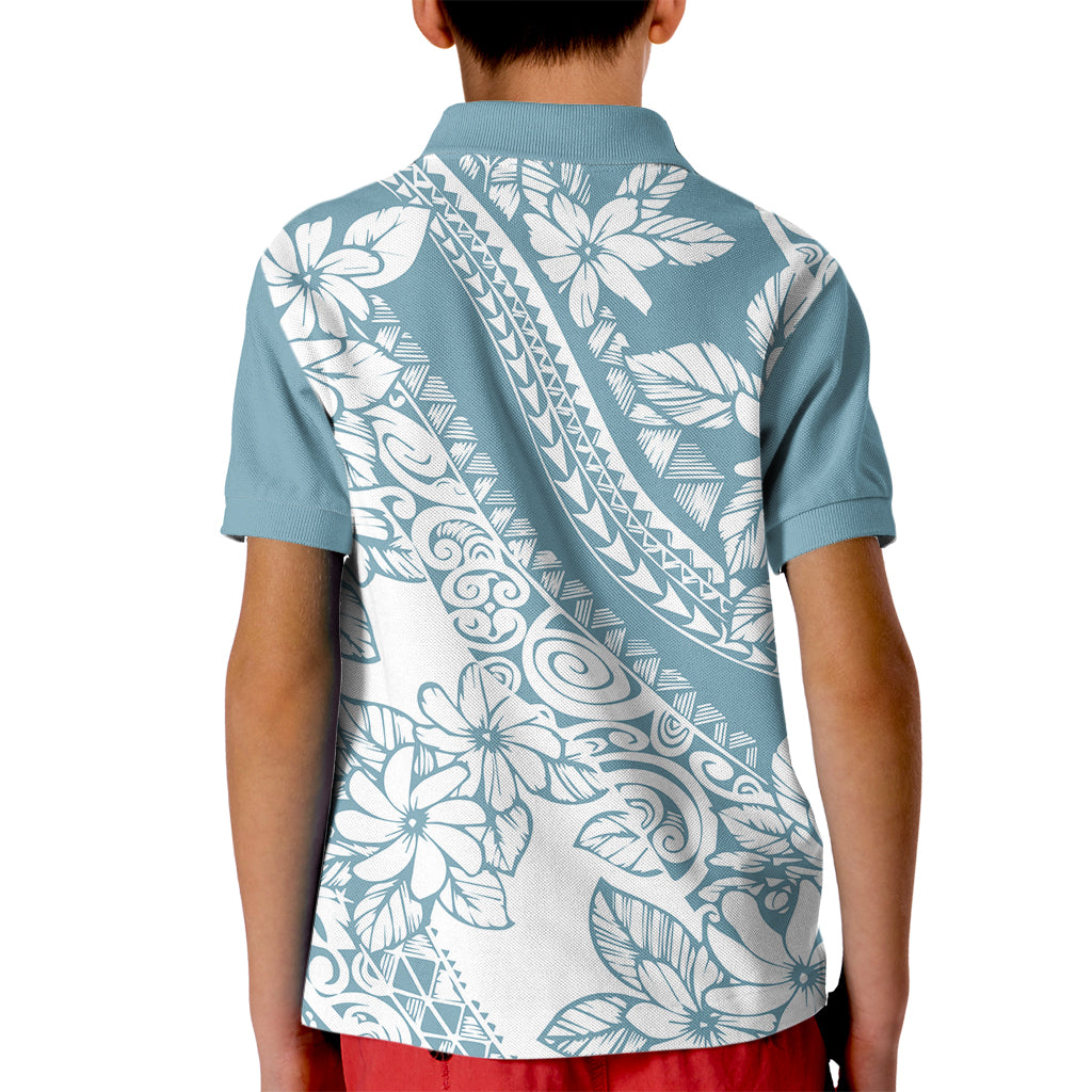 Polynesia Kid Polo Shirt Polynesian Tropical Flowers Blue Pastel Vibes LT14 - Polynesian Pride