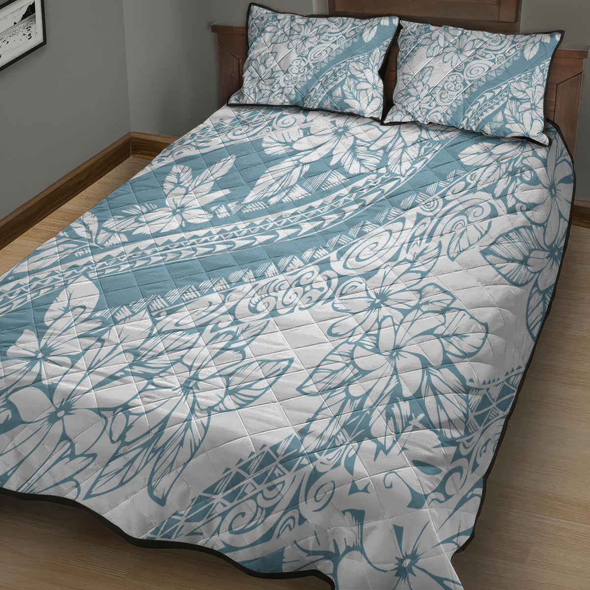 Polynesia Quilt Bed Set Polynesian Tropical Flowers Blue Pastel Vibes LT14 - Polynesian Pride