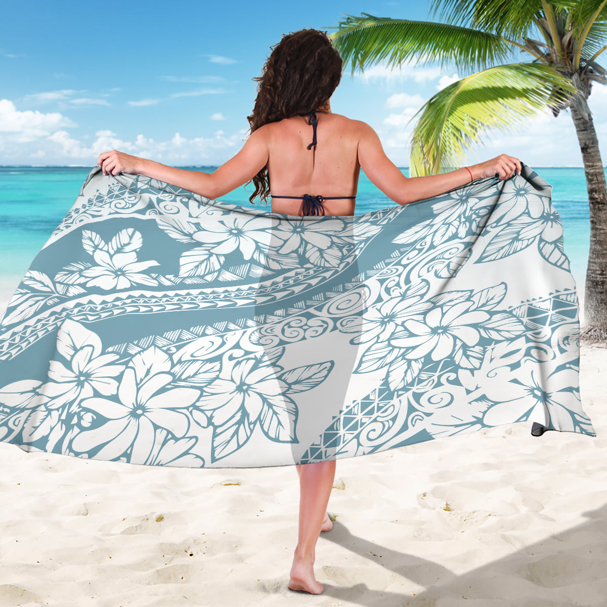 Polynesia Sarong Polynesian Tropical Flowers Blue Pastel Vibes LT14 - Polynesian Pride