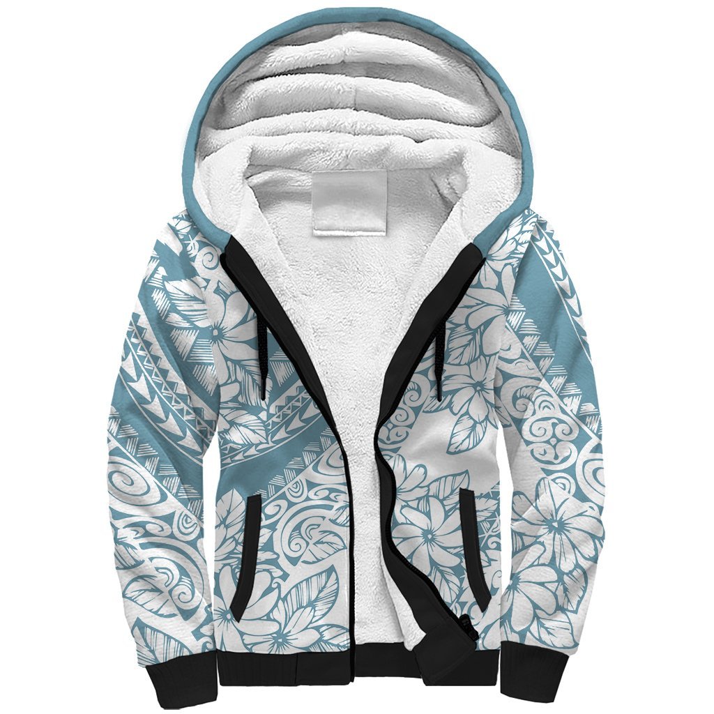 Polynesia Sherpa Hoodie Polynesian Tropical Flowers Blue Pastel Vibes LT14 Unisex Blue - Polynesian Pride