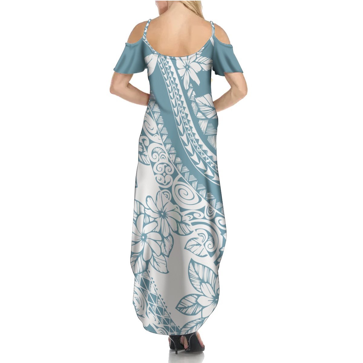 Polynesia Summer Maxi Dress Polynesian Tropical Flowers Blue Pastel Vibes LT14 - Polynesian Pride