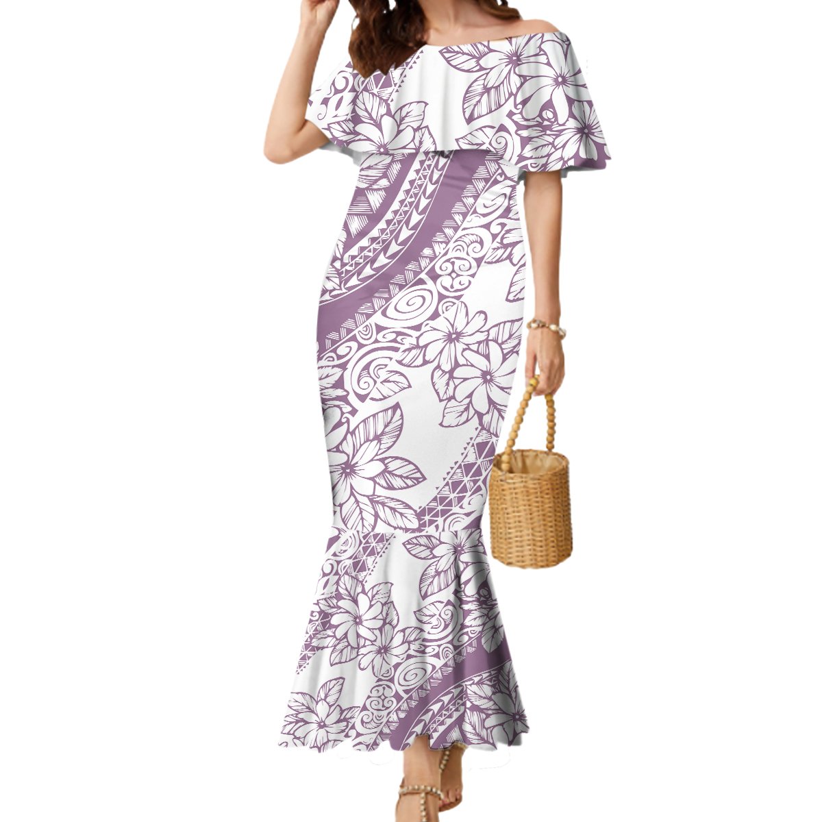 Polynesia Mermaid Dress Polynesian Tropical Flowers Purple Pastel Vibes LT14 Women Purple - Polynesian Pride