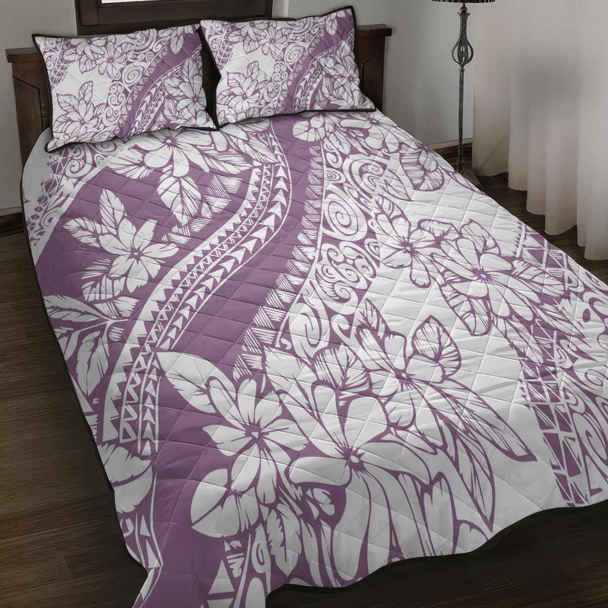 Polynesia Quilt Bed Set Polynesian Tropical Flowers Purple Pastel Vibes LT14 - Polynesian Pride