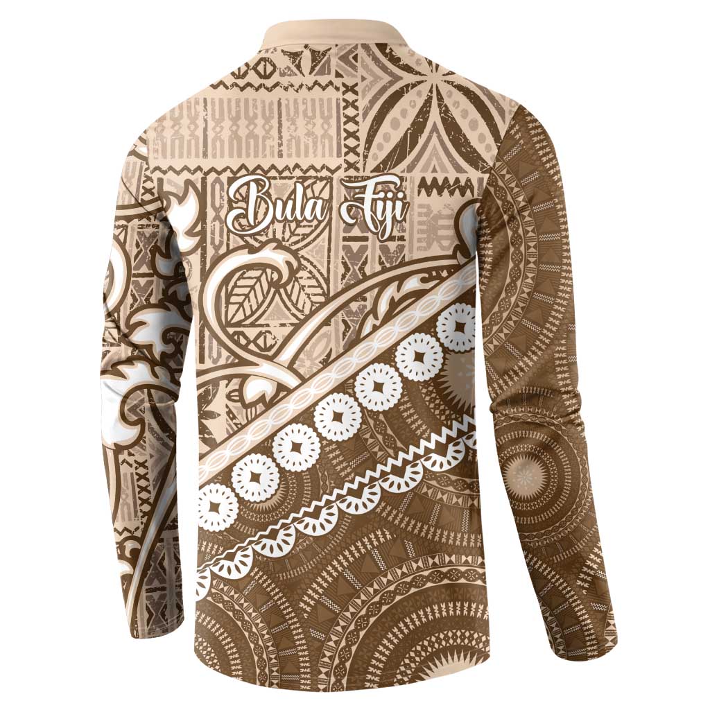 Beige Bula Fiji Button Sweatshirt Fijian Language Week Tapa Cloth - Pastel