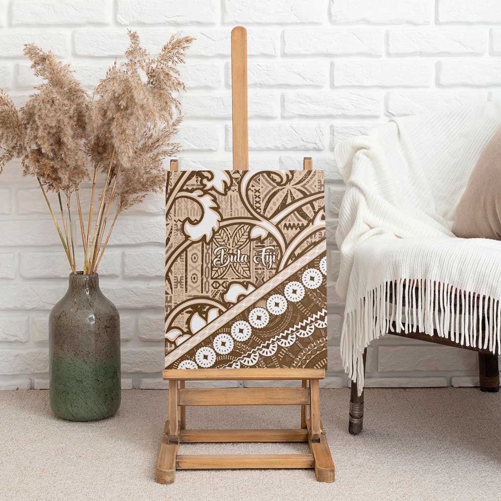 Beige Bula Fiji Canvas Wall Art Fijian Language Week Tapa Cloth - Pastel