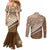 Beige Bula Fiji Couples Matching Mermaid Dress and Long Sleeve Button Shirt Fijian Language Week Tapa Cloth - Pastel