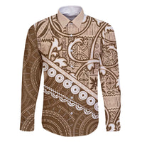 Beige Bula Fiji Family Matching Off The Shoulder Long Sleeve Dress and Hawaiian Shirt Fijian Language Week Tapa Cloth - Pastel