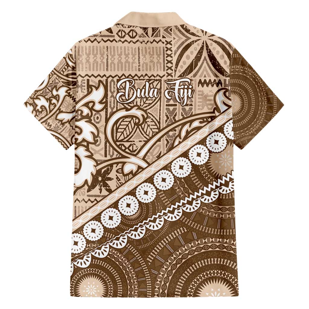 Beige Bula Fiji Family Matching Short Sleeve Bodycon Dress and Hawaiian Shirt Fijian Language Week Tapa Cloth - Pastel