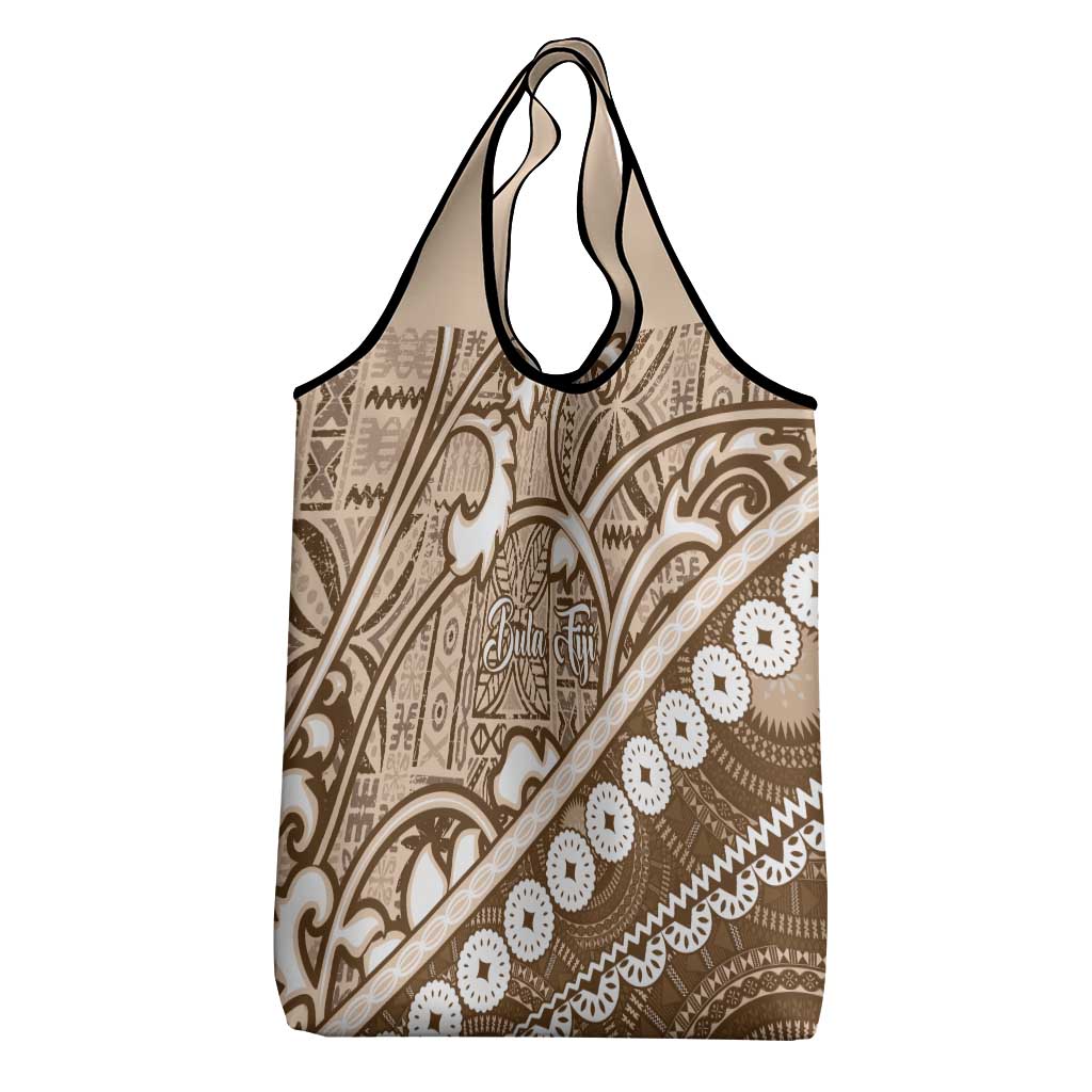 Beige Bula Fiji Grocery Bag Fijian Language Week Tapa Cloth - Pastel