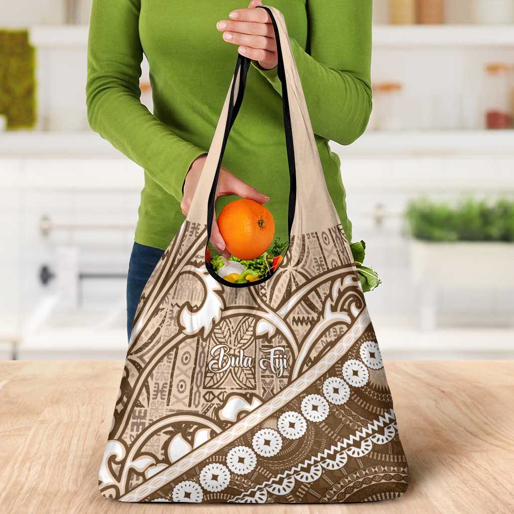 Beige Bula Fiji Grocery Bag Fijian Language Week Tapa Cloth - Pastel