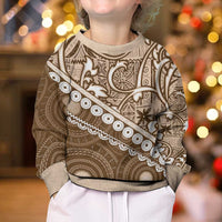 Beige Bula Fiji Kid Ugly Christmas Sweater Fijian Language Week Tapa Cloth - Pastel