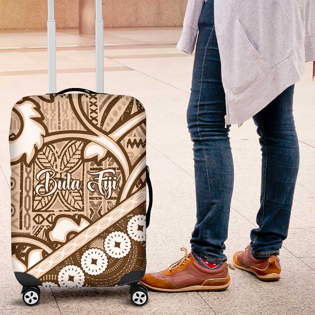 Beige Bula Fiji Luggage Cover Fijian Language Week Tapa Cloth - Pastel LT14 Beige - Polynesian Pride