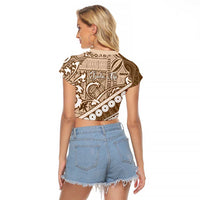 Beige Bula Fiji Raglan Cropped T Shirt Fijian Language Week Tapa Cloth - Pastel LT14 - Polynesian Pride