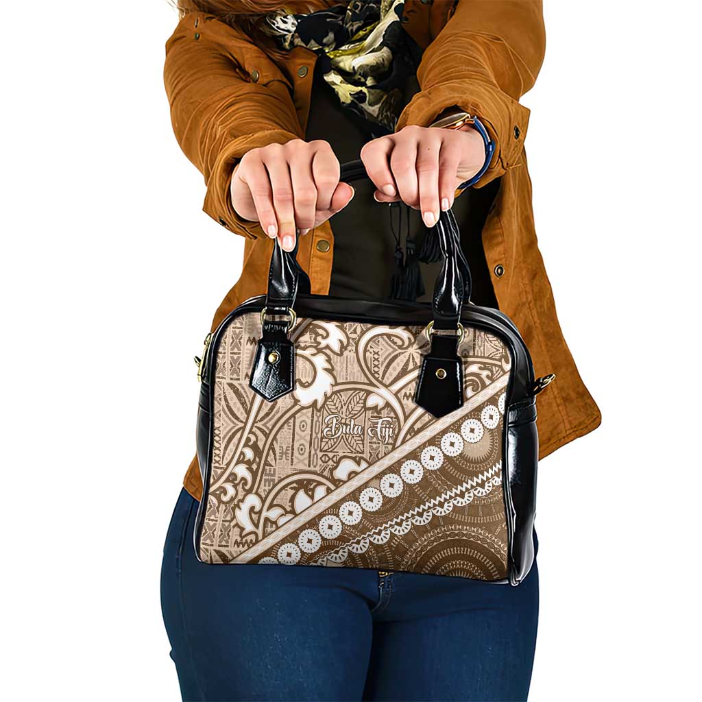 Beige Bula Fiji Shoulder Handbag Fijian Language Week Tapa Cloth - Pastel LT14 One Size Beige - Polynesian Pride