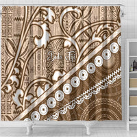 Beige Bula Fiji Shower Curtain Fijian Language Week Tapa Cloth - Pastel