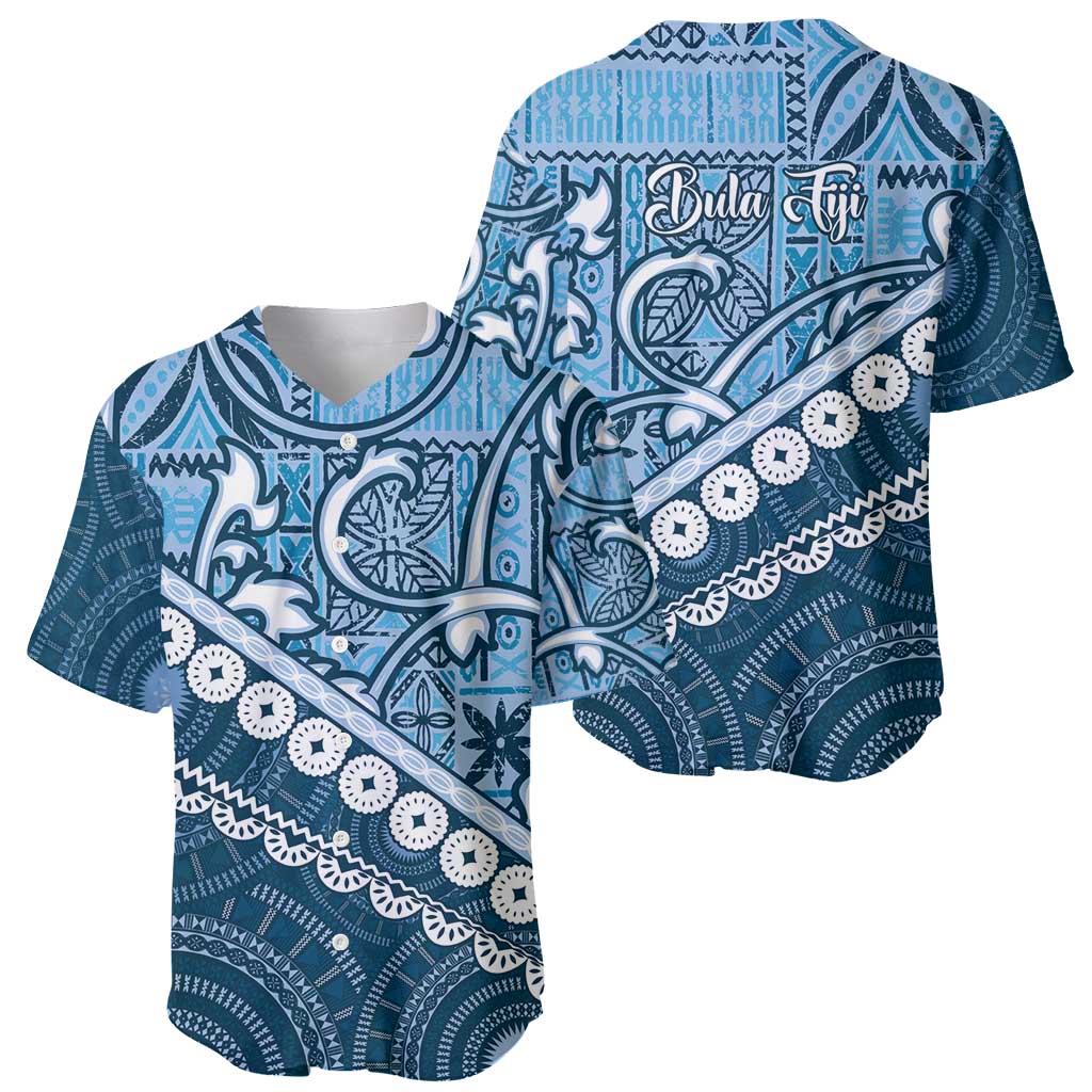 Blue Bula Fiji Baseball Jersey Fijian Language Week Tapa Cloth - Pastel LT14 - Polynesian Pride