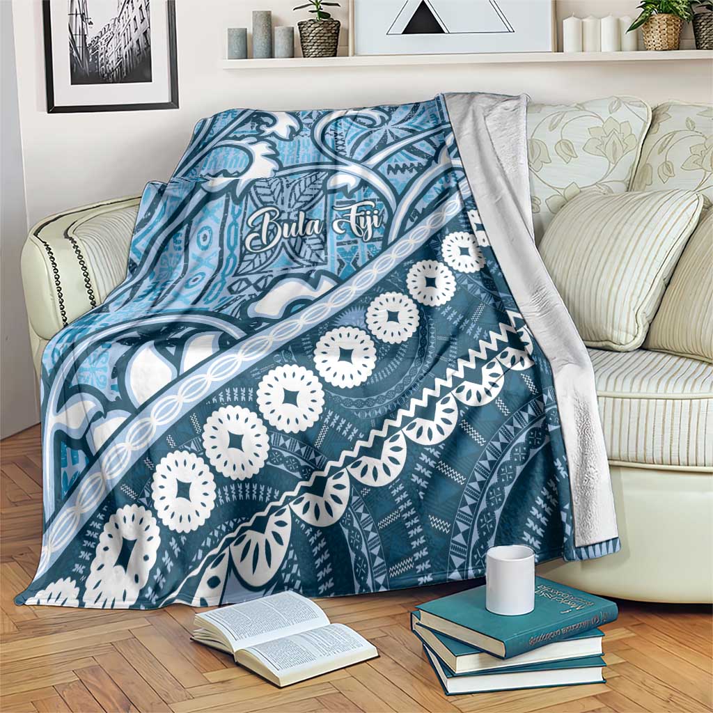Blue Bula Fiji Blanket Fijian Language Week Tapa Cloth - Pastel LT14 Blue - Polynesian Pride