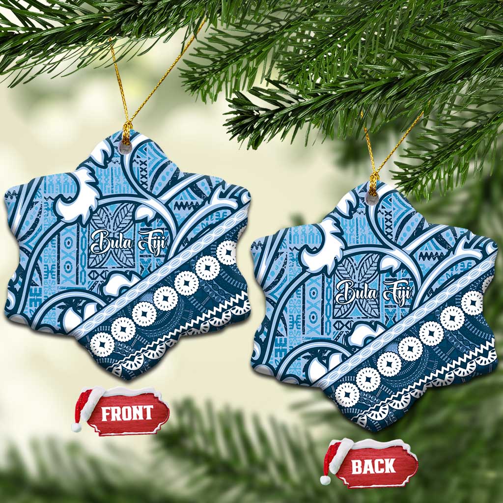 Blue Bula Fiji Ceramic Ornament Fijian Language Week Tapa Cloth - Pastel