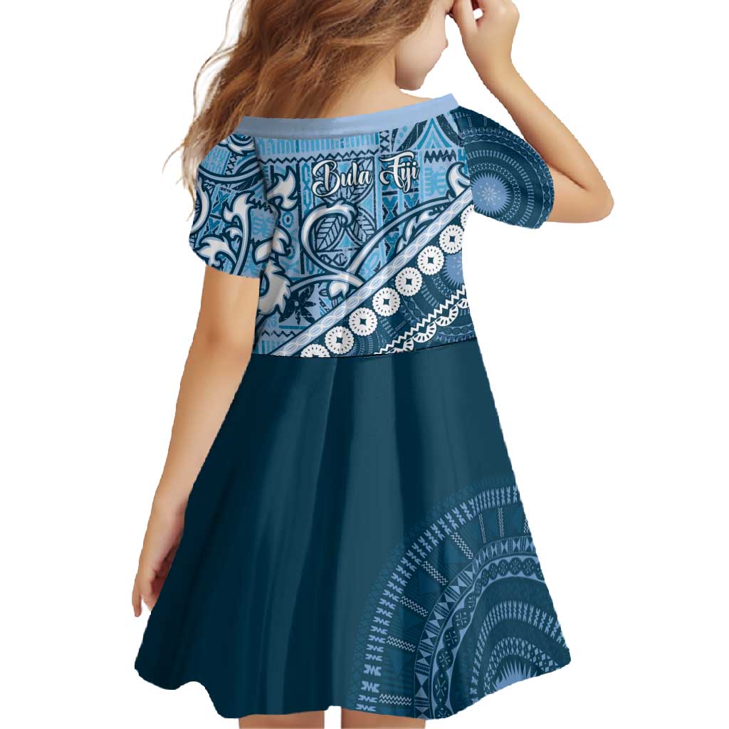 Blue Bula Fiji Family Matching Short Sleeve Bodycon Dress and Hawaiian Shirt Fijian Language Week Tapa Cloth - Pastel