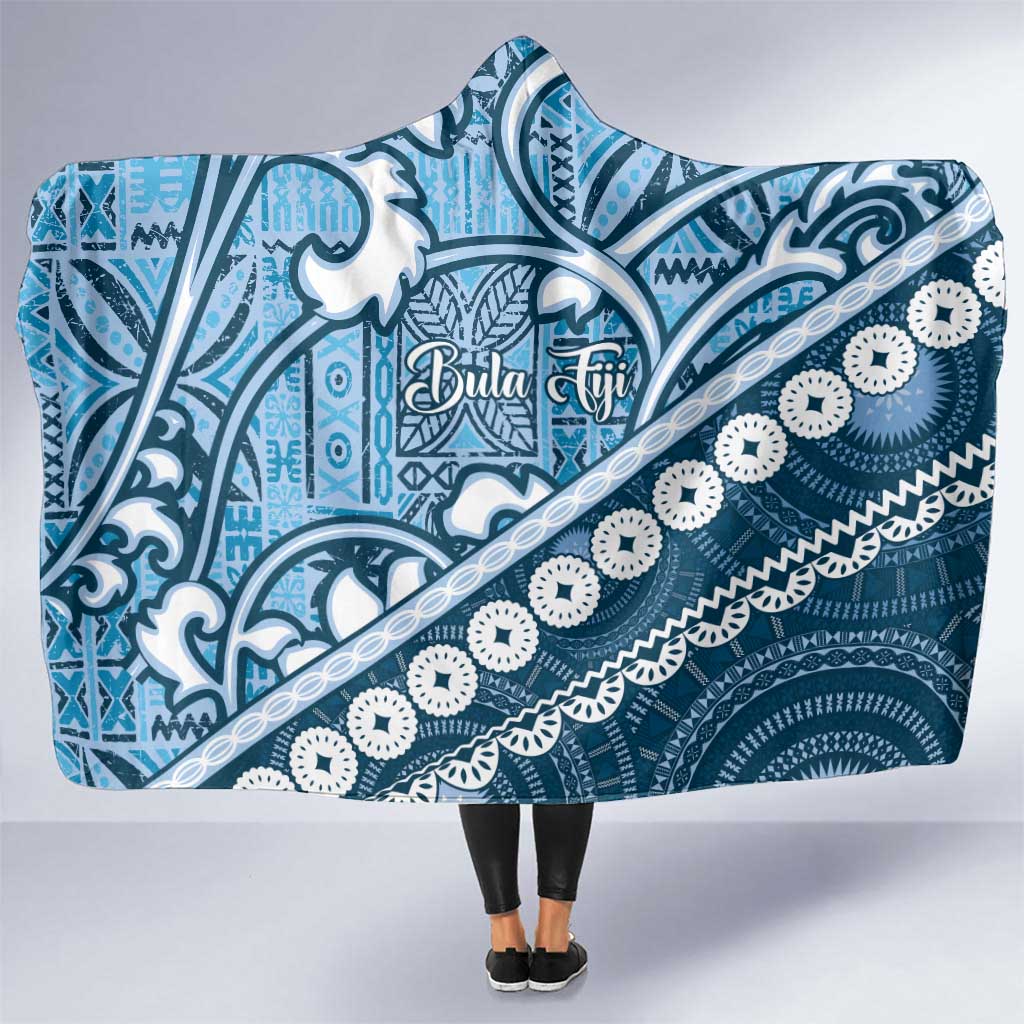 Blue Bula Fiji Hooded Blanket Fijian Language Week Tapa Cloth - Pastel LT14 One Size Blue - Polynesian Pride