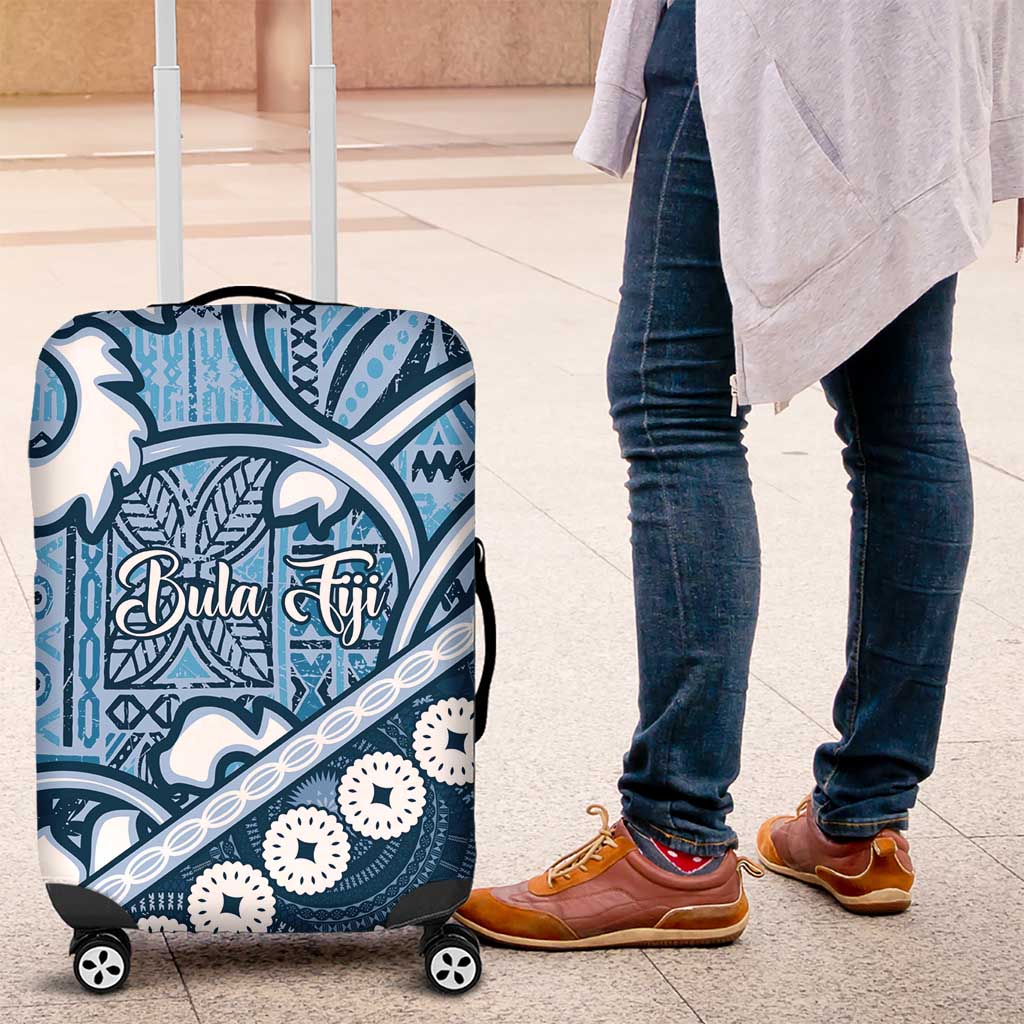 Blue Bula Fiji Luggage Cover Fijian Language Week Tapa Cloth - Pastel LT14 Blue - Polynesian Pride