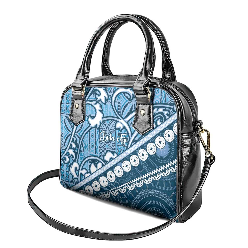 Blue Bula Fiji Shoulder Handbag Fijian Language Week Tapa Cloth - Pastel