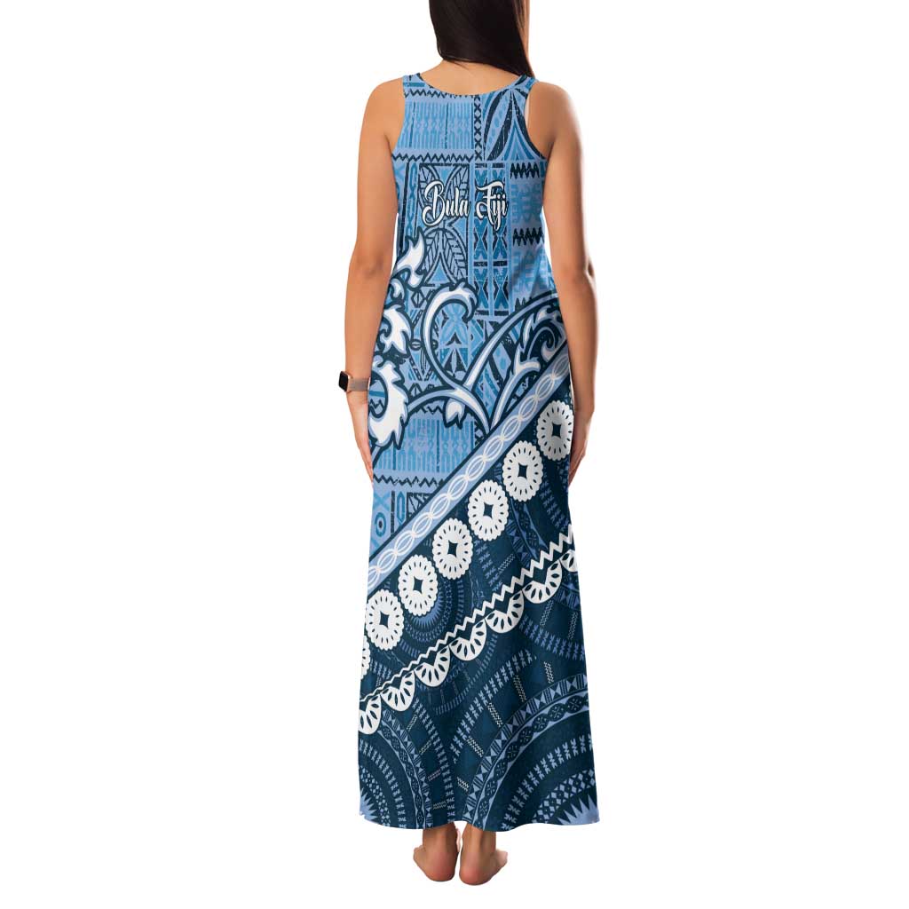 Blue Bula Fiji Tank Maxi Dress Fijian Language Week Tapa Cloth - Pastel