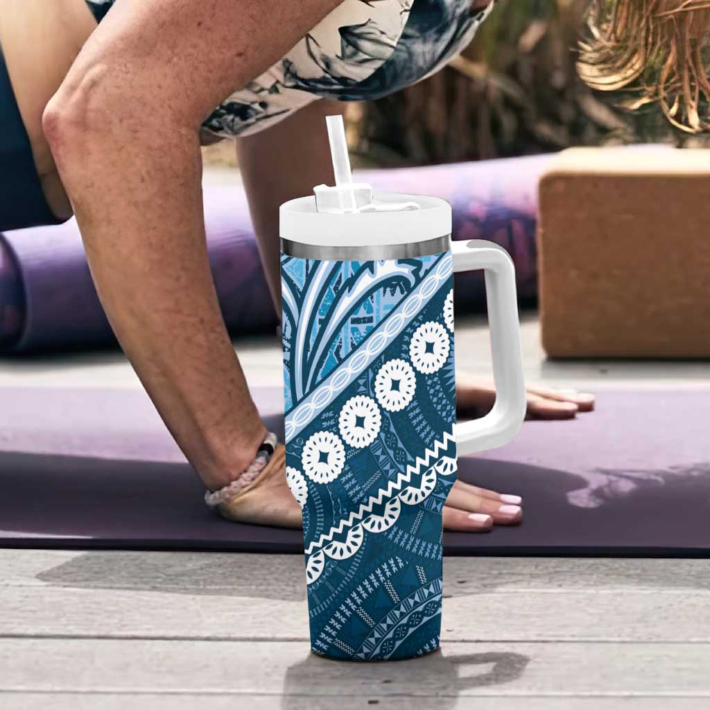 Blue Bula Fiji Tumbler With Handle Fijian Language Week Tapa Cloth - Pastel