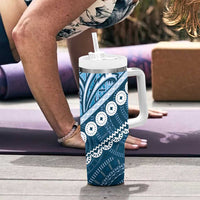 Blue Bula Fiji Tumbler With Handle Fijian Language Week Tapa Cloth - Pastel