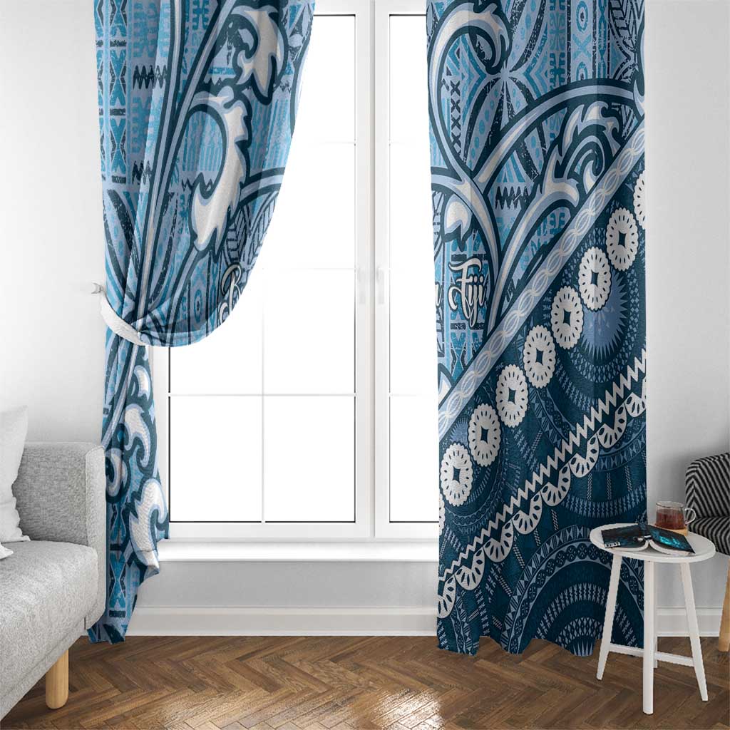Blue Bula Fiji Window Curtain Fijian Language Week Tapa Cloth - Pastel