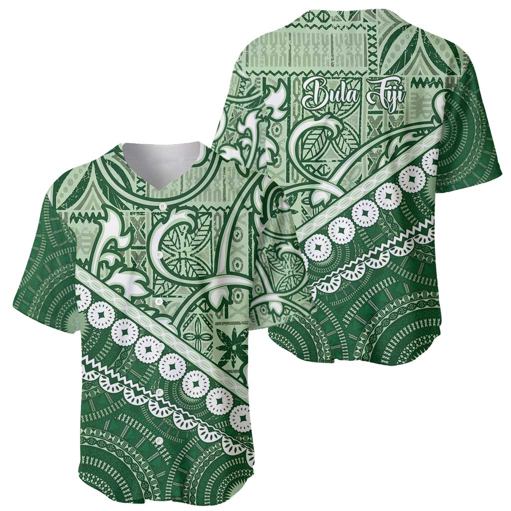 Green Bula Fiji Baseball Jersey Fijian Language Week Tapa Cloth - Pastel LT14 - Polynesian Pride