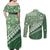 Green Bula Fiji Couples Matching Off Shoulder Maxi Dress and Long Sleeve Button Shirt Fijian Language Week Tapa Cloth - Pastel