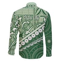 Green Bula Fiji Family Matching Off The Shoulder Long Sleeve Dress and Hawaiian Shirt Fijian Language Week Tapa Cloth - Pastel