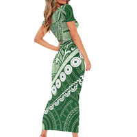 Green Bula Fiji Family Matching Short Sleeve Bodycon Dress and Hawaiian Shirt Fijian Language Week Tapa Cloth - Pastel