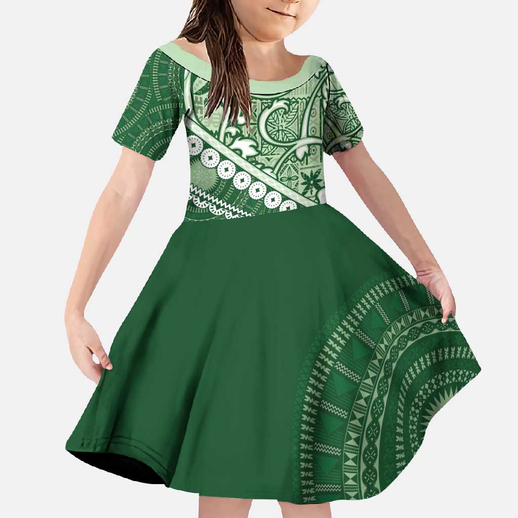 Green Bula Fiji Family Matching Tank Maxi Dress and Hawaiian Shirt Fijian Language Week Tapa Cloth - Pastel