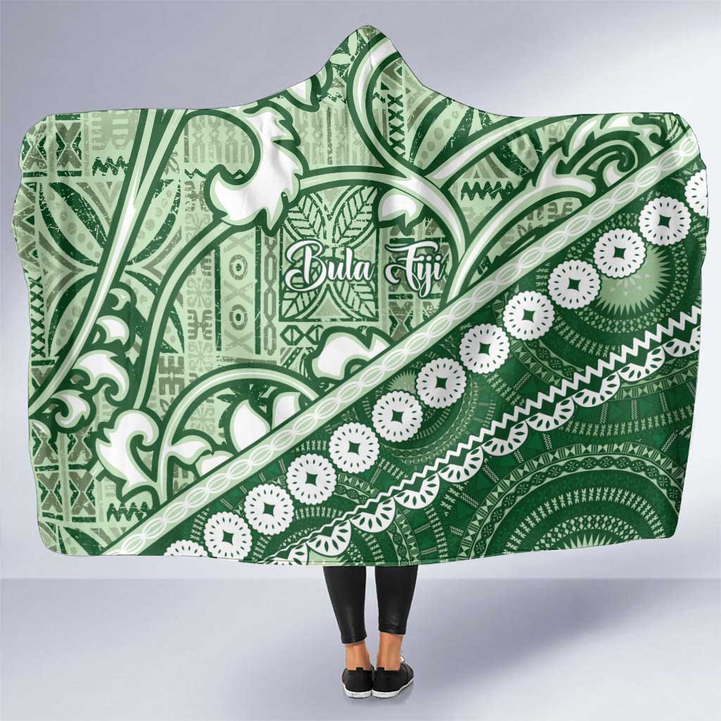 Green Bula Fiji Hooded Blanket Fijian Language Week Tapa Cloth - Pastel LT14 One Size Green - Polynesian Pride