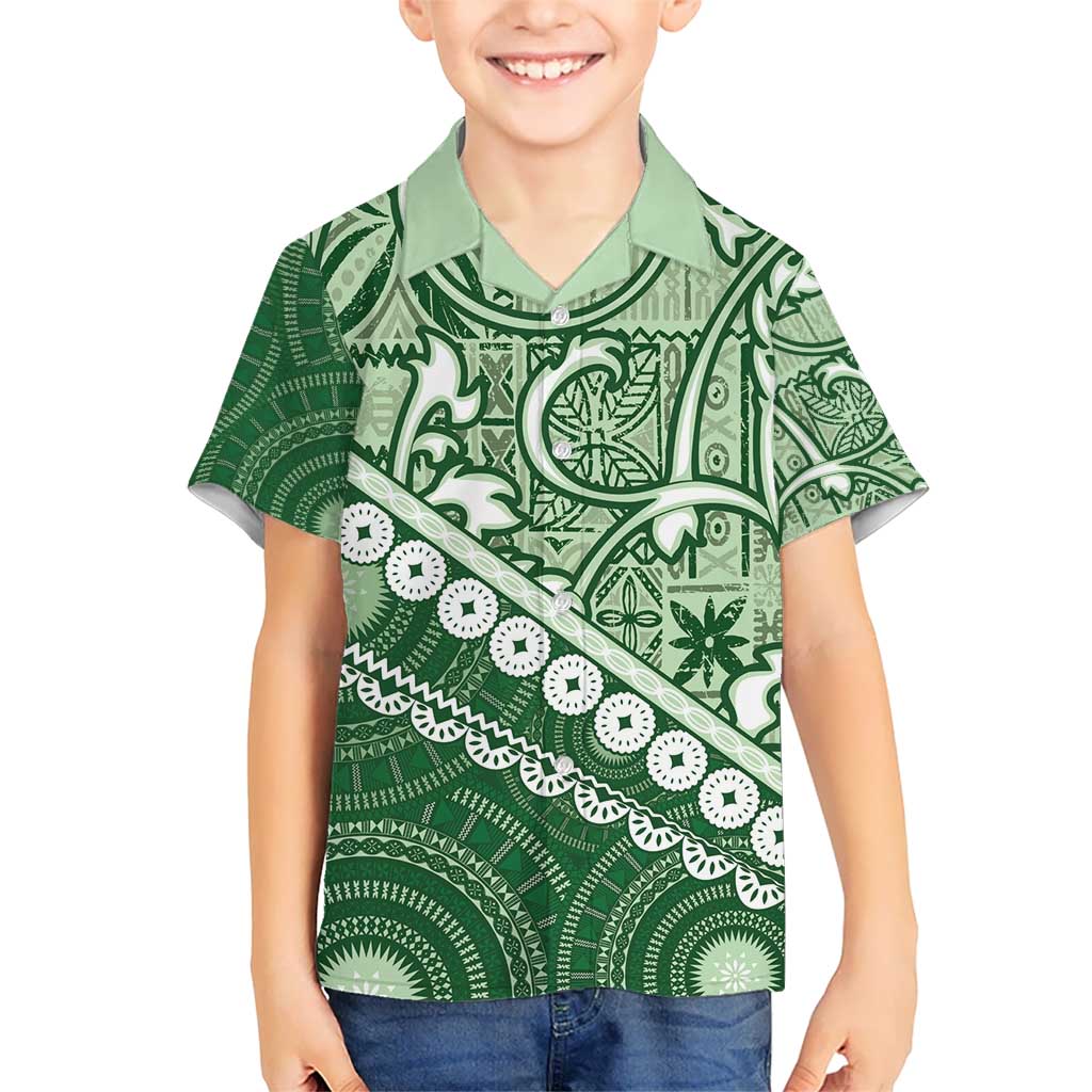 Green Bula Fiji Kid Hawaiian Shirt Fijian Language Week Tapa Cloth - Pastel LT14 Kid Green - Polynesian Pride