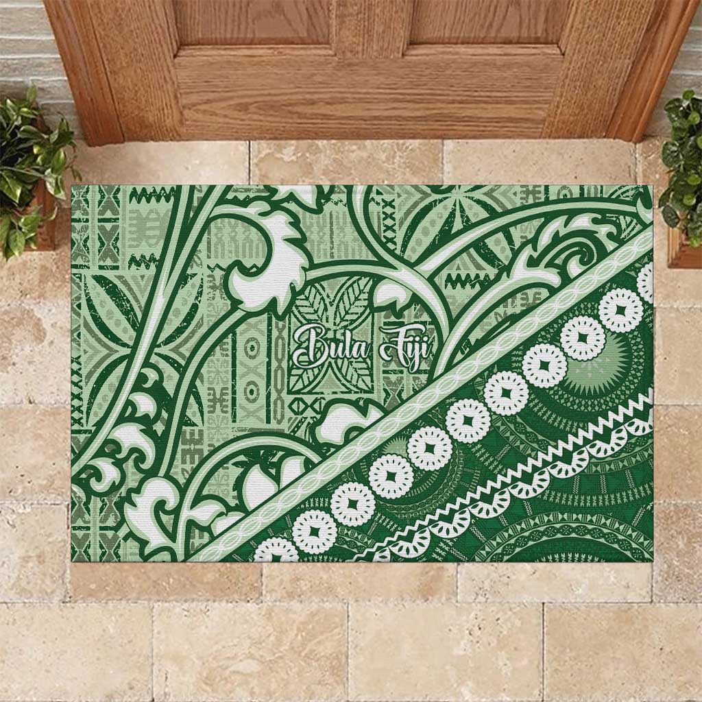 Green Bula Fiji Rubber Doormat Fijian Language Week Tapa Cloth - Pastel LT14 Green - Polynesian Pride