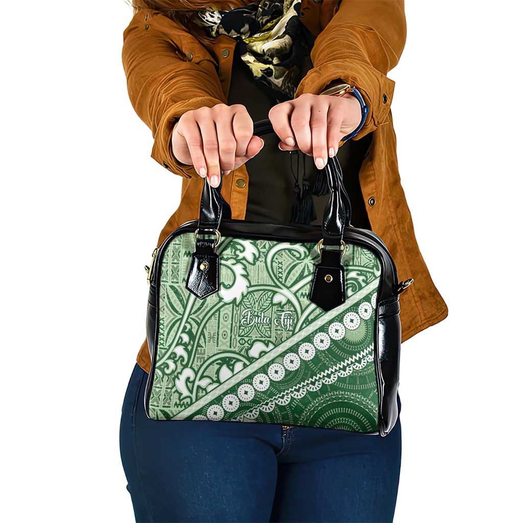 Green Bula Fiji Shoulder Handbag Fijian Language Week Tapa Cloth - Pastel LT14 One Size Green - Polynesian Pride