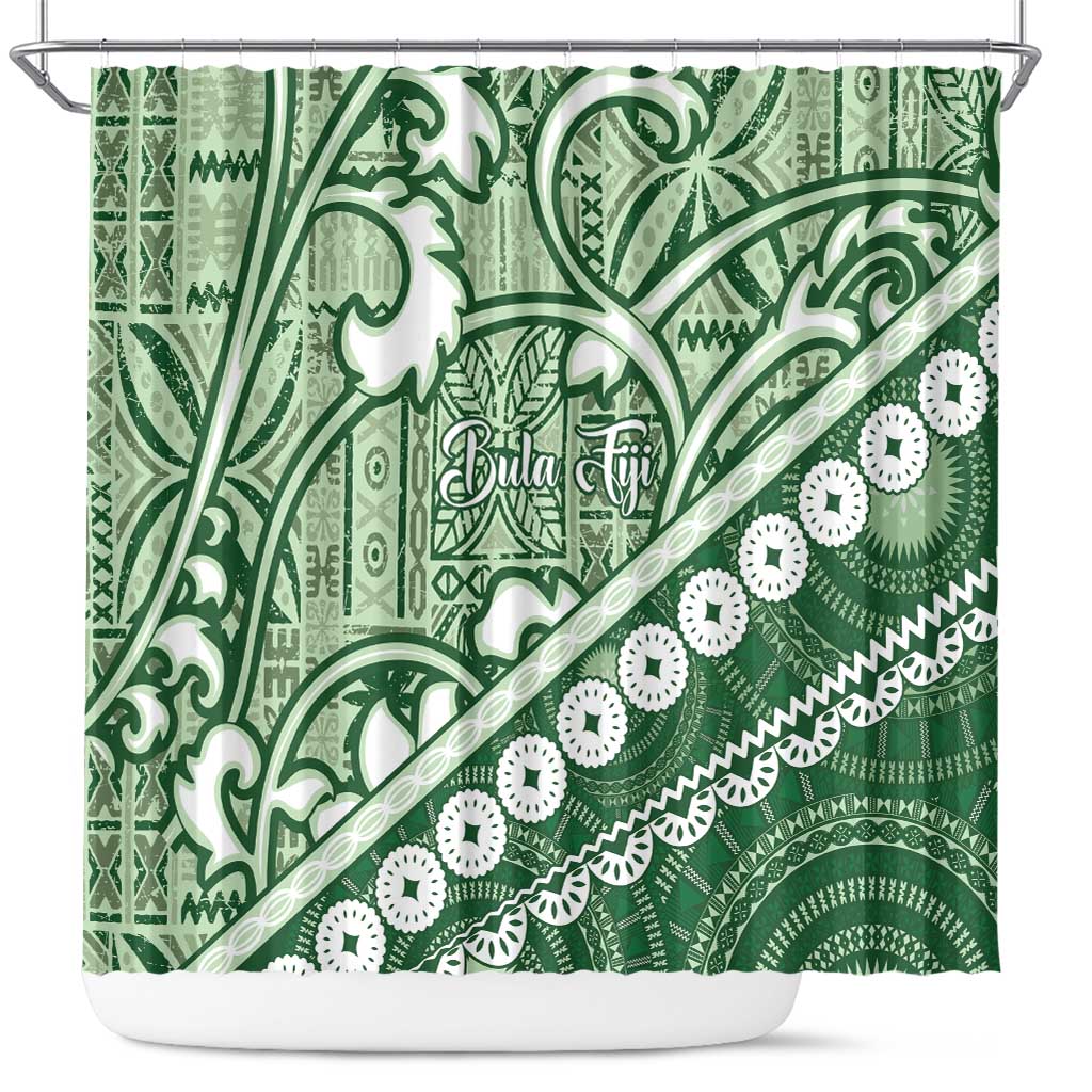 Green Bula Fiji Shower Curtain Fijian Language Week Tapa Cloth - Pastel LT14 Green - Polynesian Pride