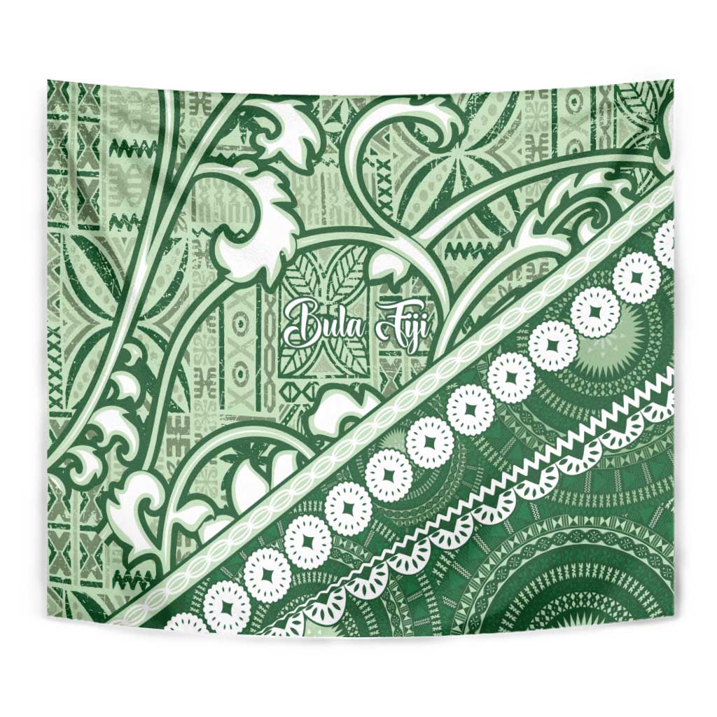 Green Bula Fiji Tapestry Fijian Language Week Tapa Cloth - Pastel
