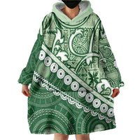 Green Bula Fiji Wearable Blanket Hoodie Fijian Language Week Tapa Cloth - Pastel