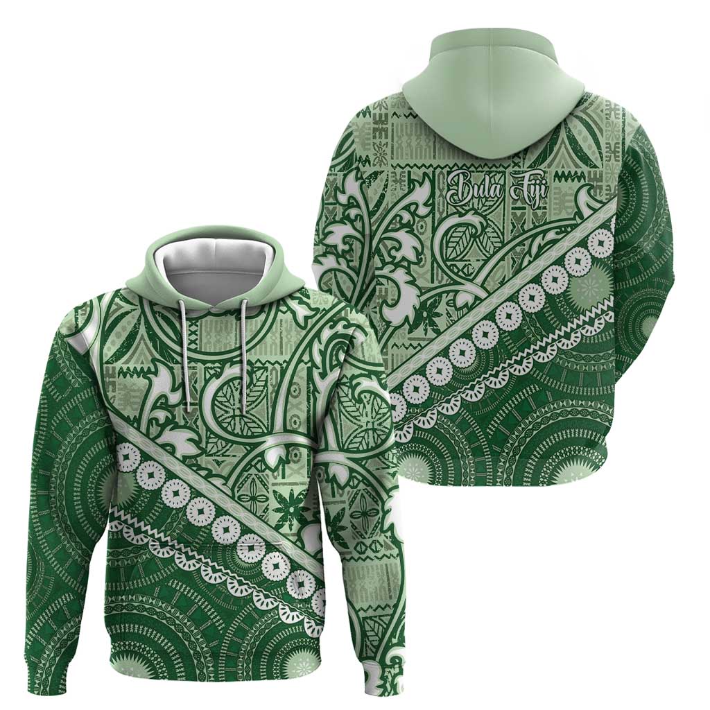 Green Bula Fiji Zip Hoodie Fijian Language Week Tapa Cloth - Pastel